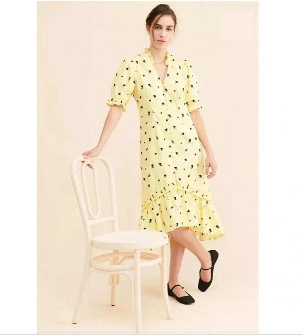 CRAS TUVACRAS Midi Button Dress LEMON ROSE SIZE 38/ M